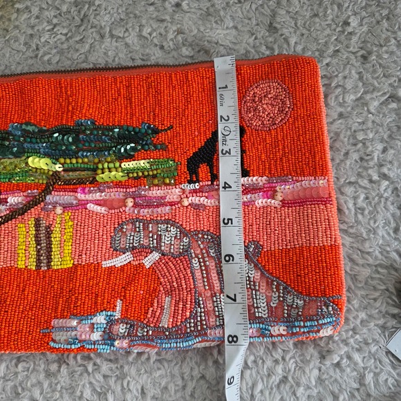 Zara Clutch Orange Beaded Sequin Safari Hippo Giraffe Lion King Vibes Bag Purse - Picture 9 of 9